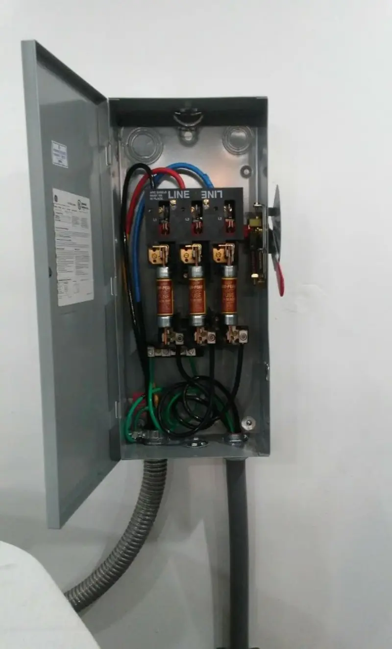 Three-phase disconnect switch installed for Electrical Wiring & Rewiring in Violet